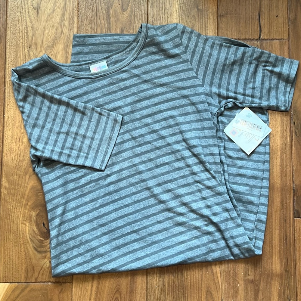 Lularoe Julia dress size large, gray with gray horizontal stripe NWT